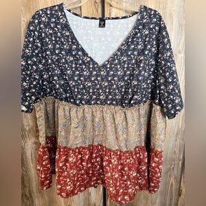 SHEIN Curve Navy Floral Blouse - 2XL